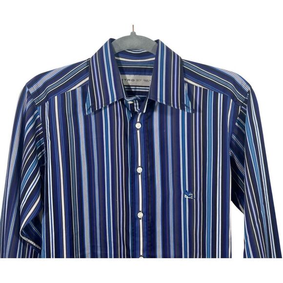 Etro men’s Striped Blue Button-Down Shirt Long Sleeves 37 Size Medium to Large s - Picture 3 of 14